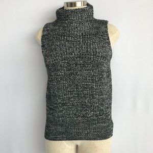 Black Gray Knit Sleeveless Turtleneck By MINK Slits On The Sides Sz M/L